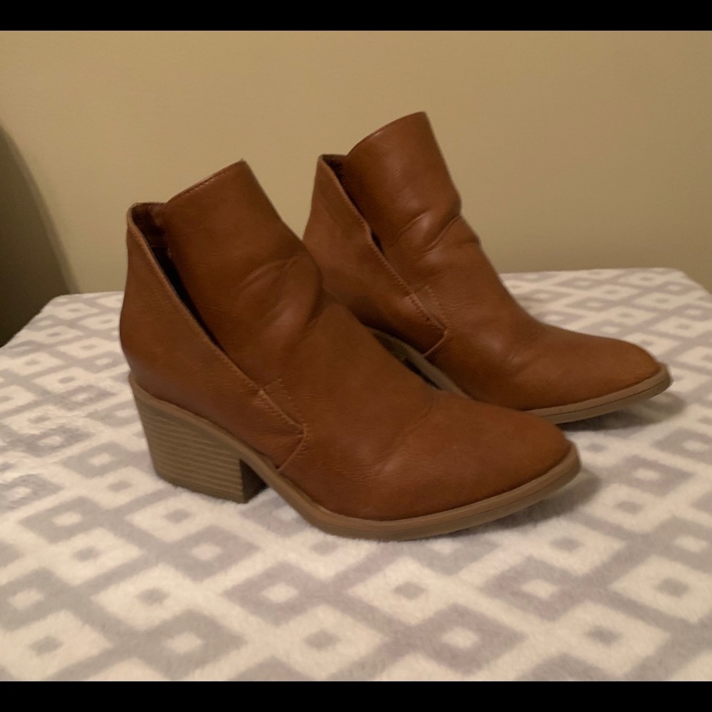 Brown Faux Leather Ankle Boots
